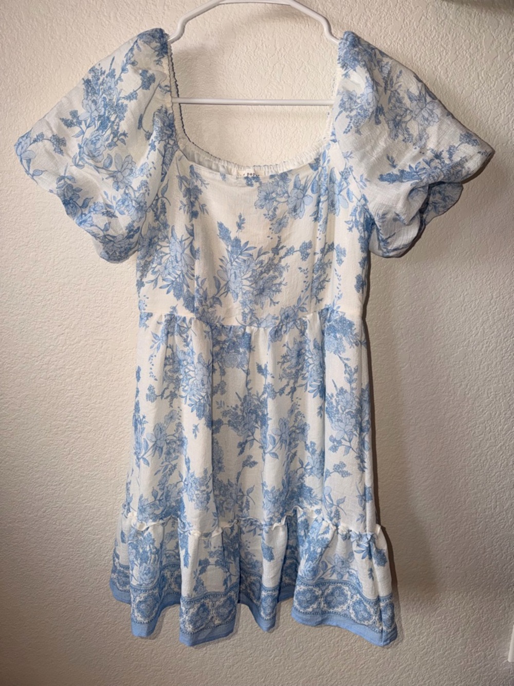 Blu Pepper White Mini Dress with Light Blue Floral Print